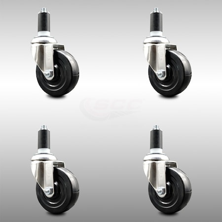 Service Caster 4 Inch 316SS Soft Rubber Wheel Swivel 1-1/4 Inch Expanding Stem Caster Set SCC SCC-SS316EX20S414-SRS-114-4